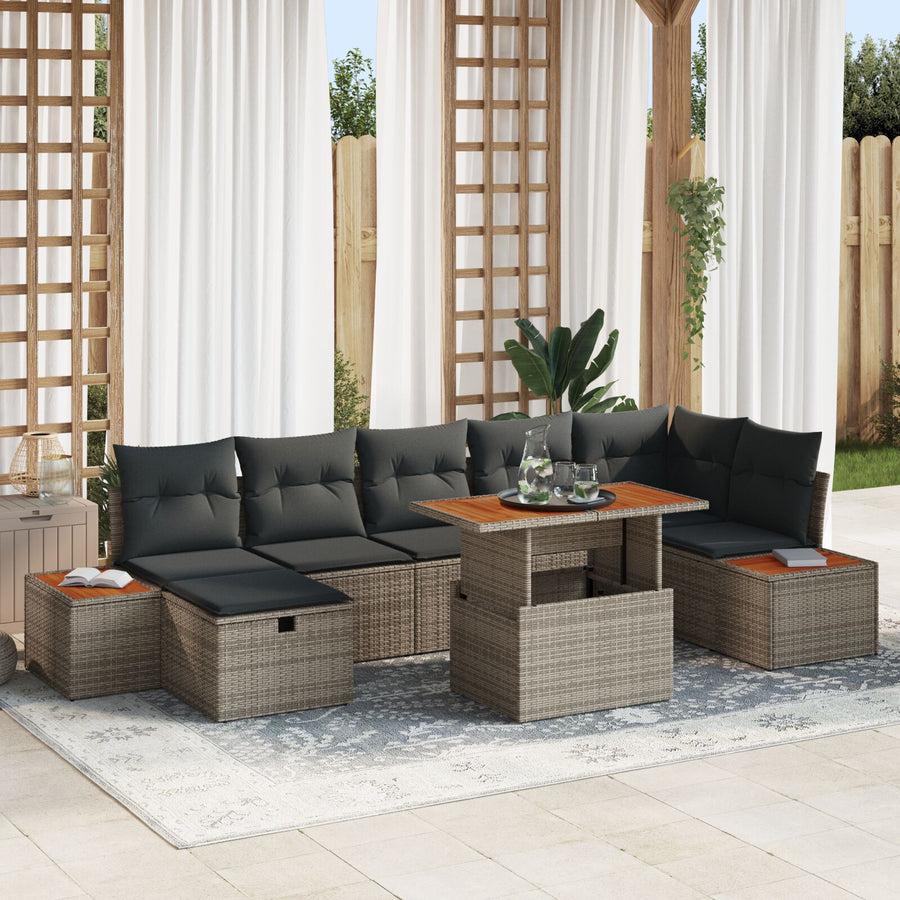 8-Delige Tuin Sofa Set Met Kussens Grijs Poly Rattan