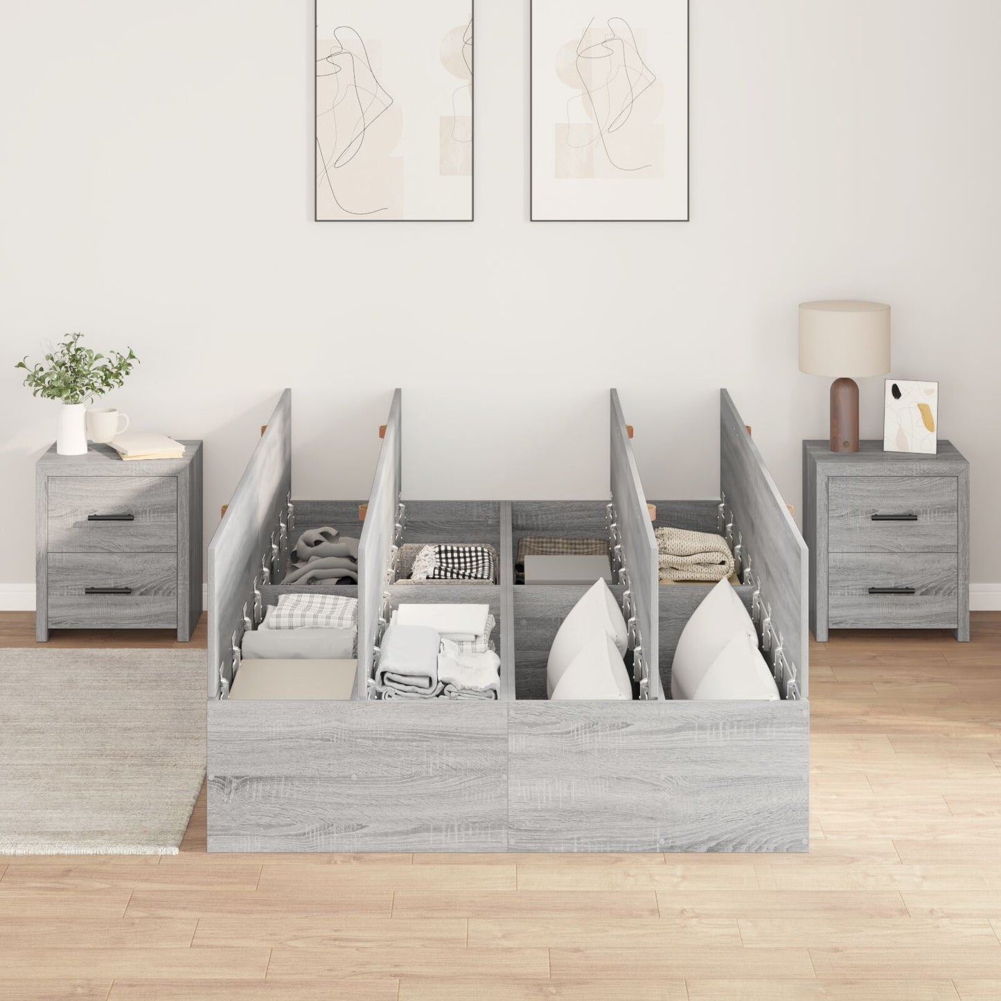 Opbergbedframe Grijs Sonoma 120 x 190 cm
