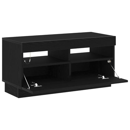 Tv-Meubel Met Led-Verlichting Zwart Eiken 80X35X40 Cm Bewerkt Hout