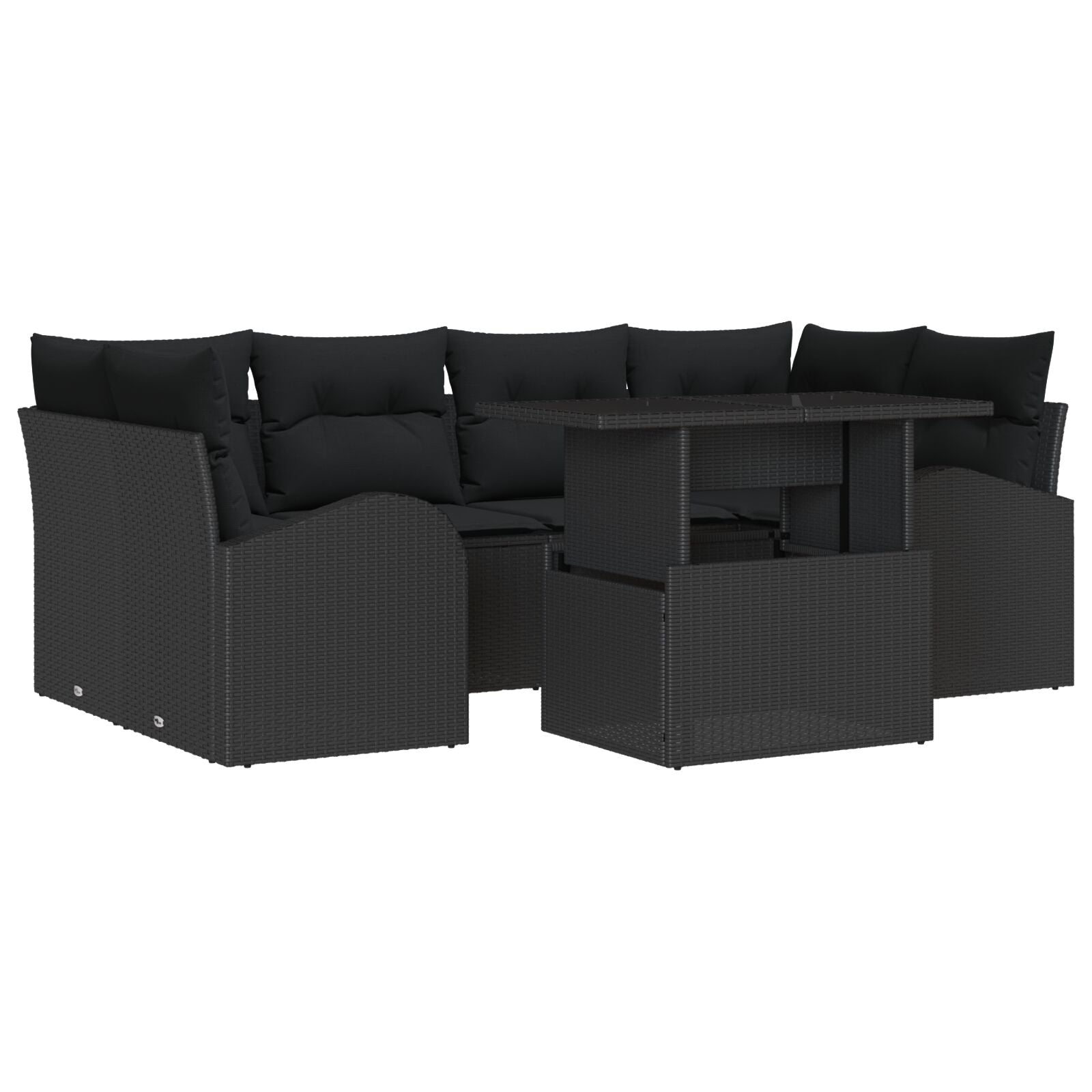 7-Piece Tuin Sofa Set Met Kussens Zwart Poly Rattan