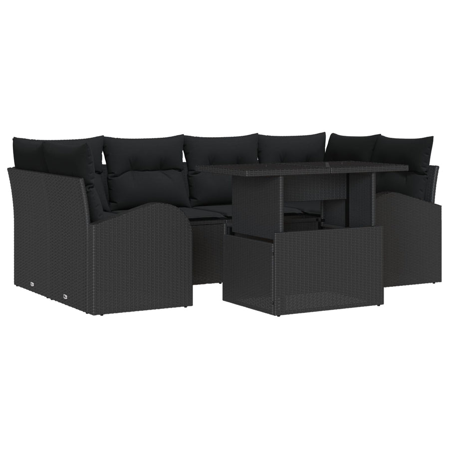7-Piece Tuin Sofa Set Met Kussens Zwart Poly Rattan