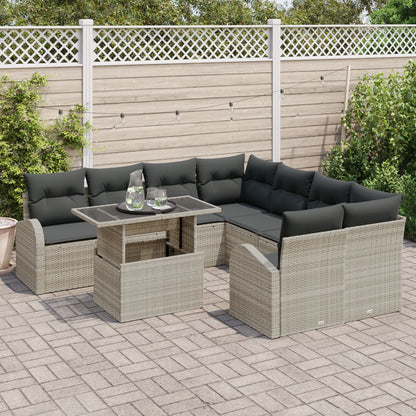 9-Delig Tuinbankstel Met Kussens Lichtgrijs Poly Rattan