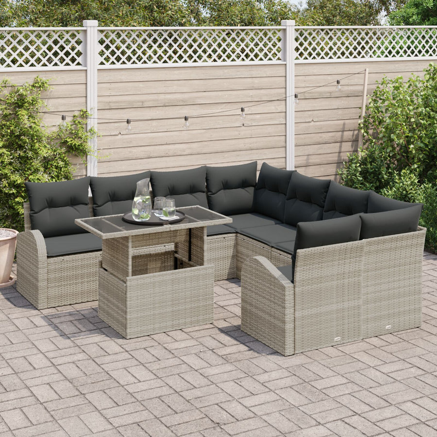 9-Delig Tuinbankstel Met Kussens Lichtgrijs Poly Rattan