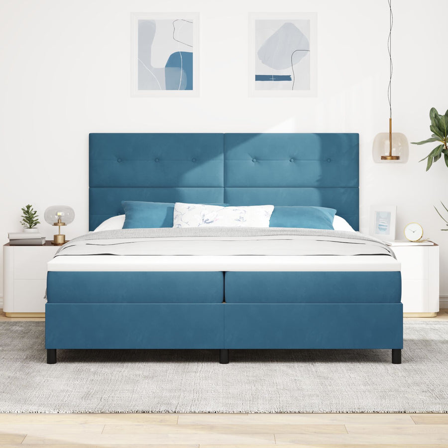 Boxspringbed Met Matras Donkerblauw 200X200 Cm Fluweel Blauw