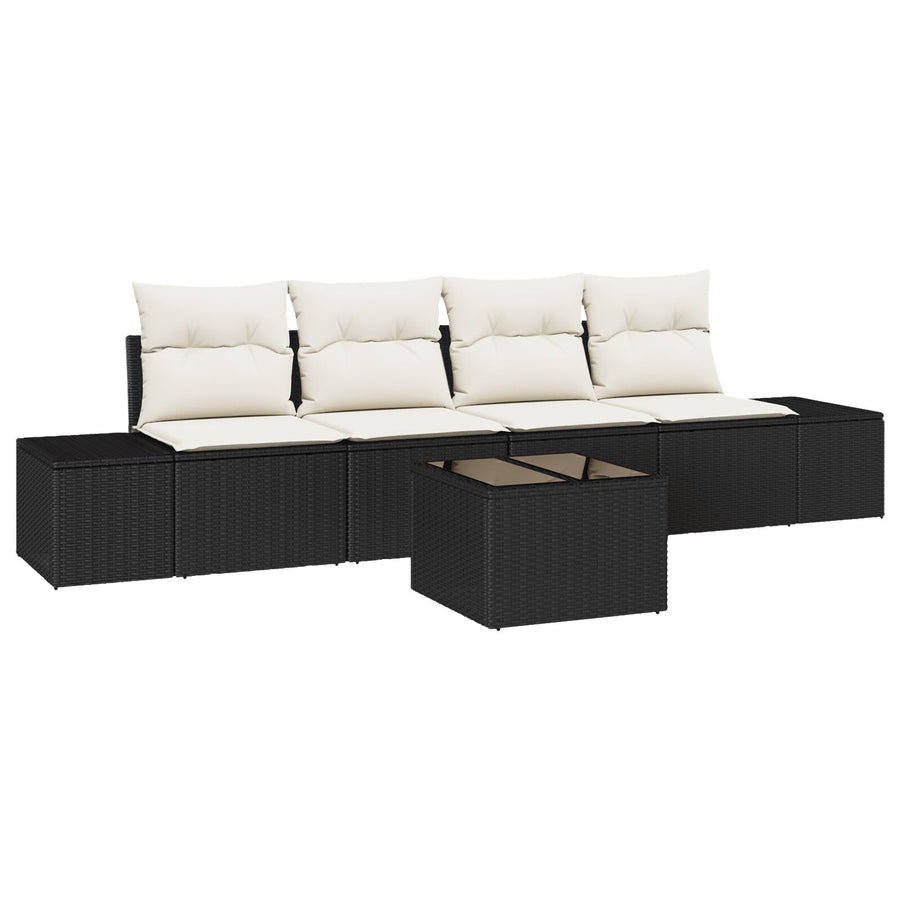 5-Delige Tuin Sofa Set Met Kussens Zwart Poly Rattan