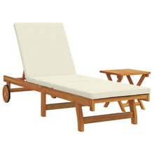 Wielen Zonnebed Met Tafel En Kussen Van Massief Acaciahout 2 Crème wit Zonnebed + tafel