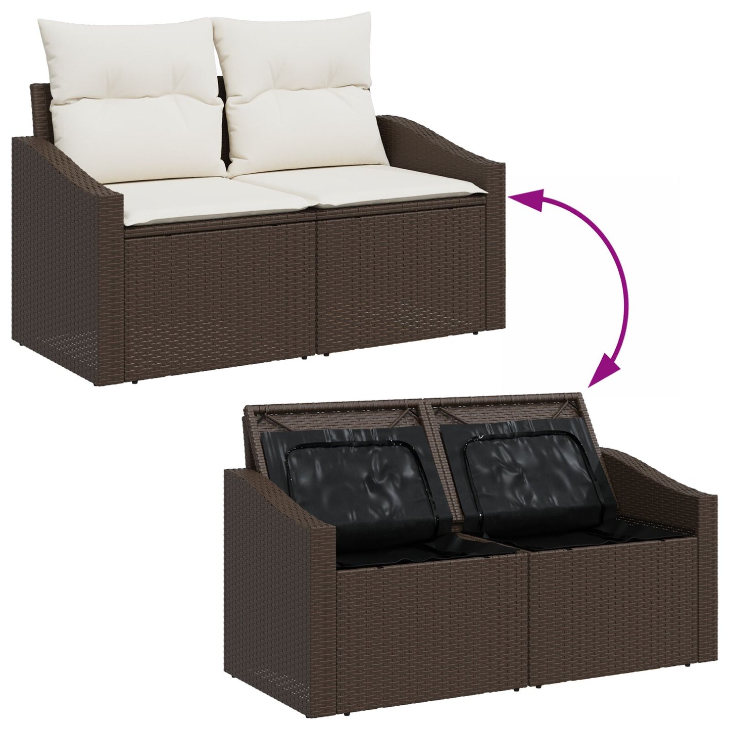 5-Delige Tuinsofa Set Met Kussens Bruin Poly Rattan Wit