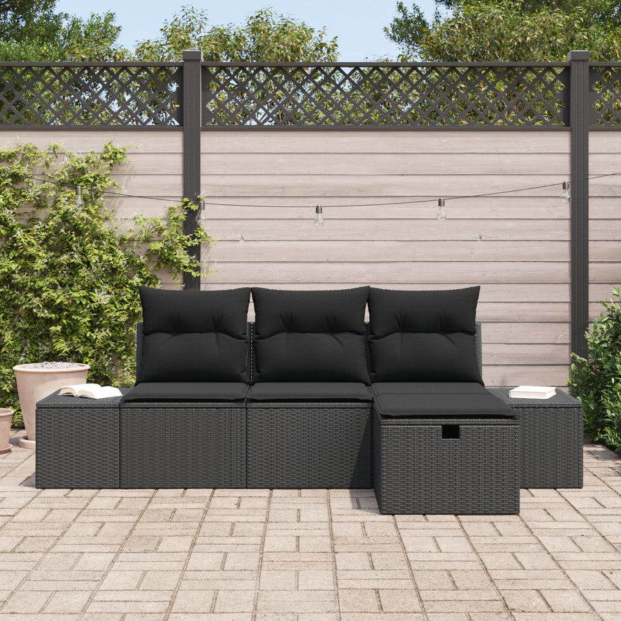 4-Delige Tuin Sofa Set Met Kussens Zwart Poly Rattan Wit