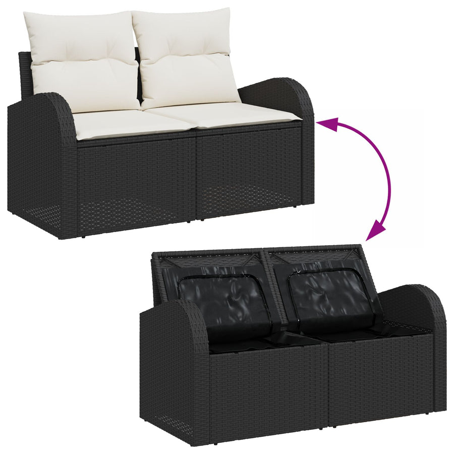 2-Persoons Tuin Sofa & Kussens Poly Rattan Zwart en crème met opslag