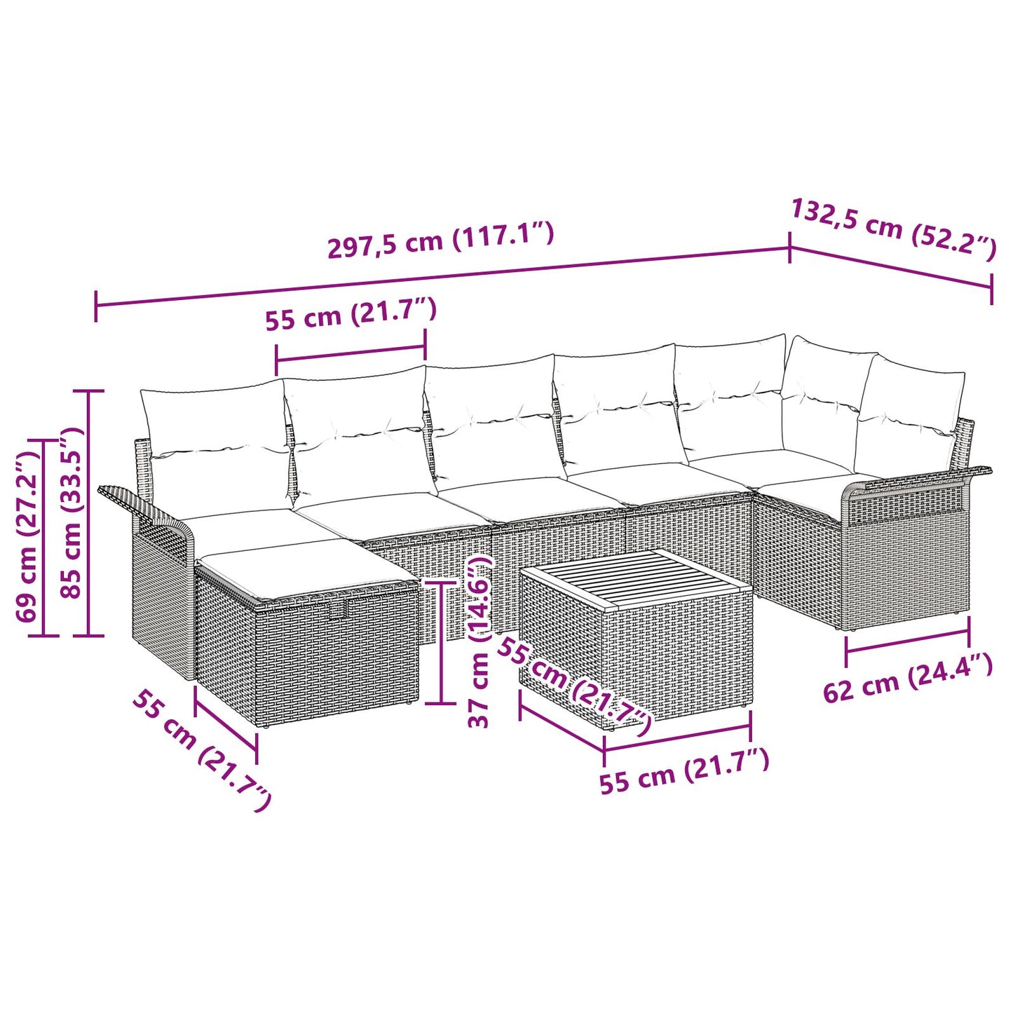 8 Delige Tuin Sofa Set Met Kussens Grijs Poly Rieten