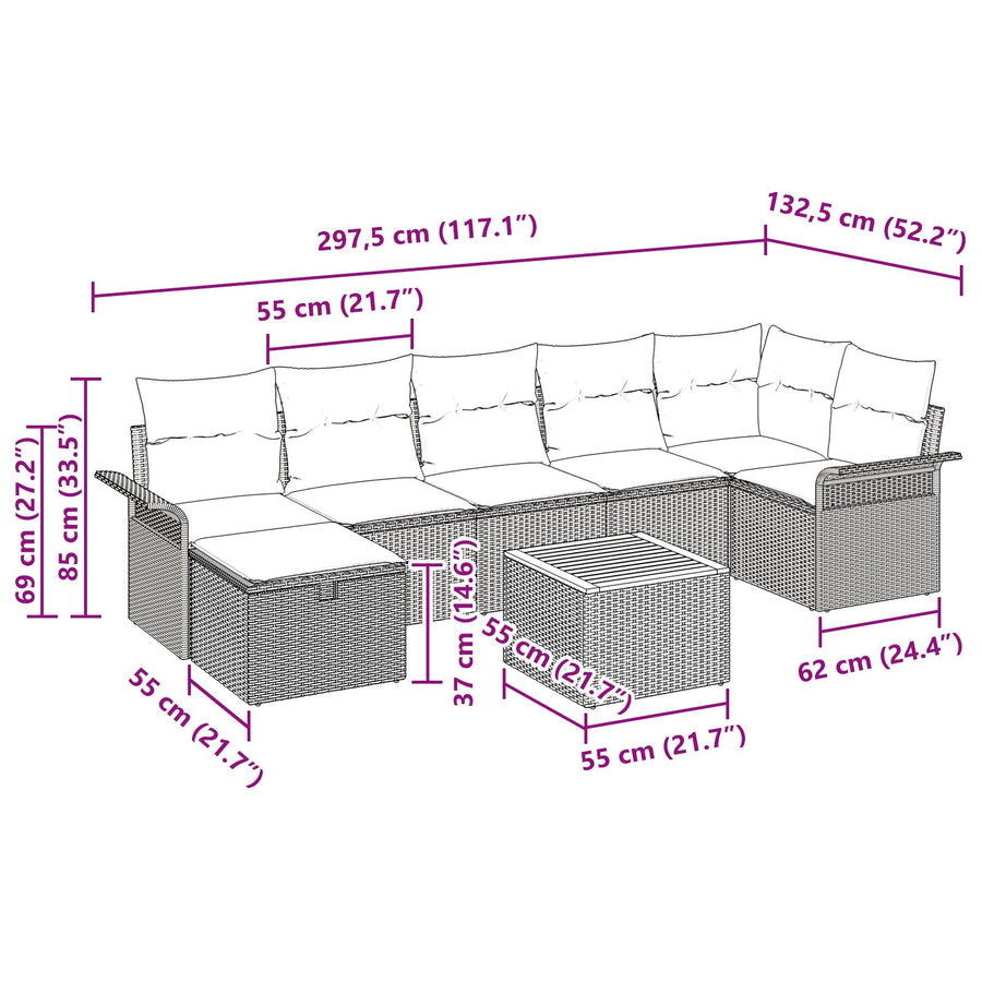 8 Delige Tuin Sofa Set Met Kussens Grijs Poly Rieten