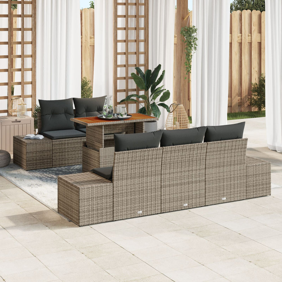 6-Delige Tuin Sofa Set Met Kussens Grijs Poly Rattan