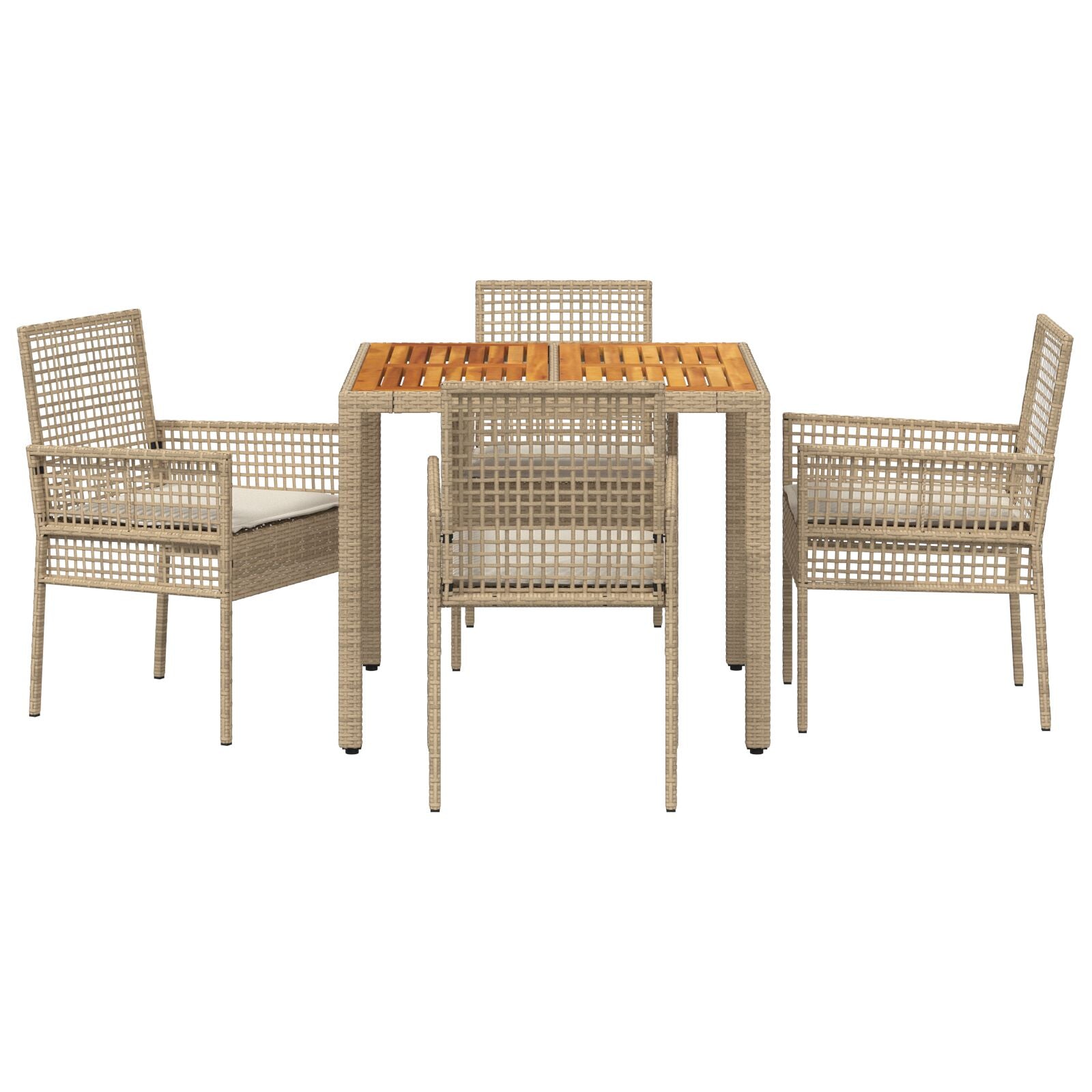 5 Delige Tuin Eetset Met Kussens Beige Poly Riet