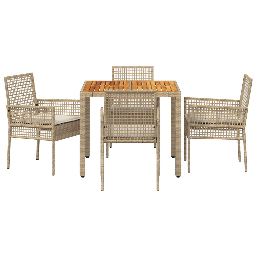 5 Delige Tuin Eetset Met Kussens Beige Poly Riet