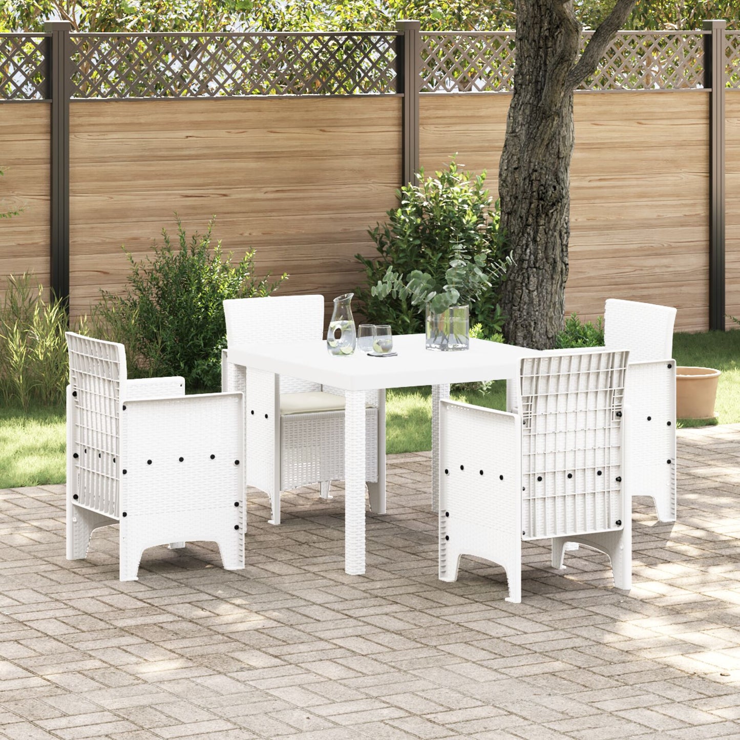 5-Delige Tuin Eetset Met Kussens Wit Poly Rattan