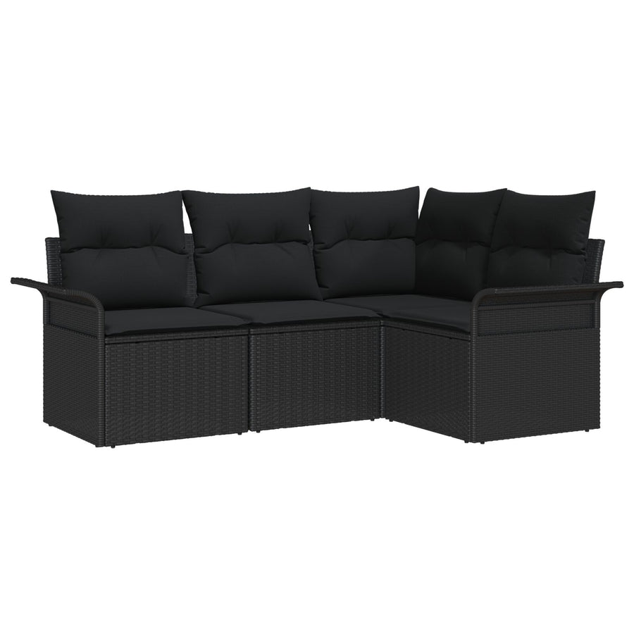 4-Delige Tuin Sofa Set Met Kussens Zwart Poly Rattan