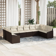 Loungeset poly rattan bruin 10-delig 9 zitplaatsen