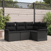 Tuin loungeset poly rattan zwart 4-delig