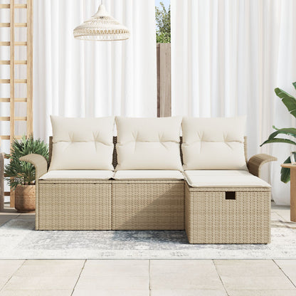 4 Delige Tuin Sofa Set Met Kussens Beige Poly Rattan, 2-Persoons Tuin Sofa Met Opbergruimte & Kussens Beige Poly Rattan Wit