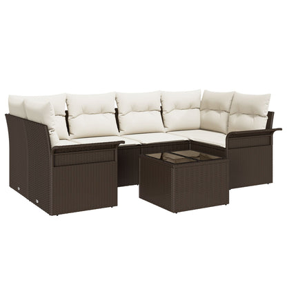 7-Delige Tuin Sofa Set Met Kussens Bruin Poly Rattan