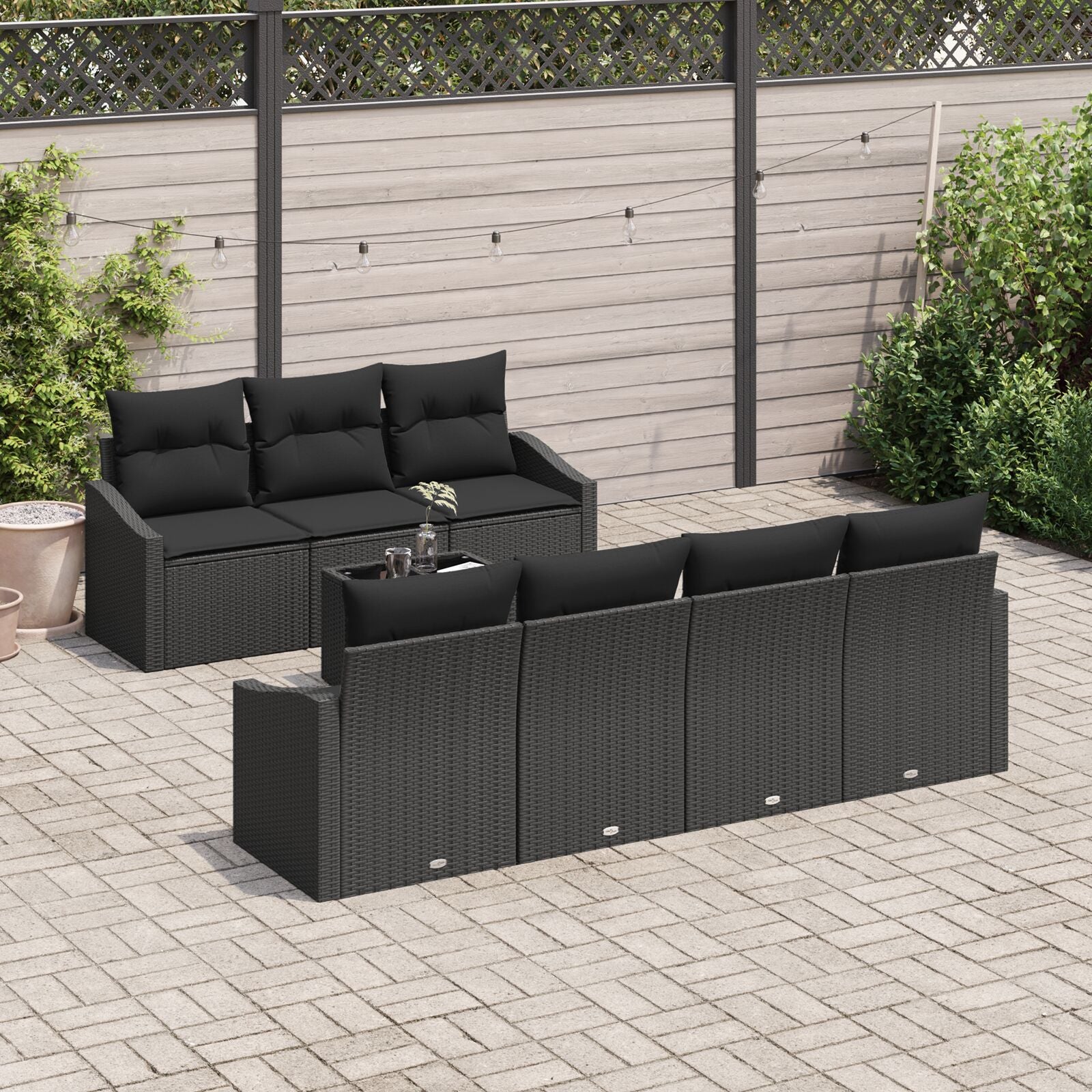 Tuin Sofa Set Set Van 8 Zwart Rattan Buiten Dinetset Gegalvaniseerd Staal