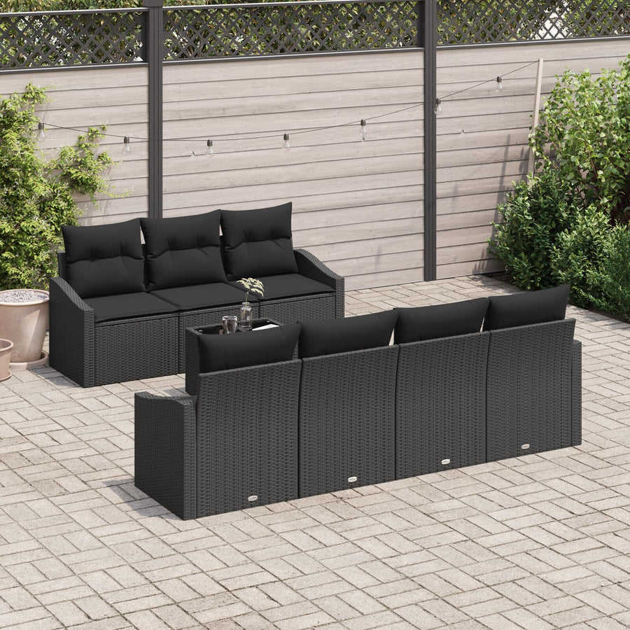 Tuin Sofa Set Set Van 8 Zwart Rattan Buiten Dinetset Gegalvaniseerd Staal