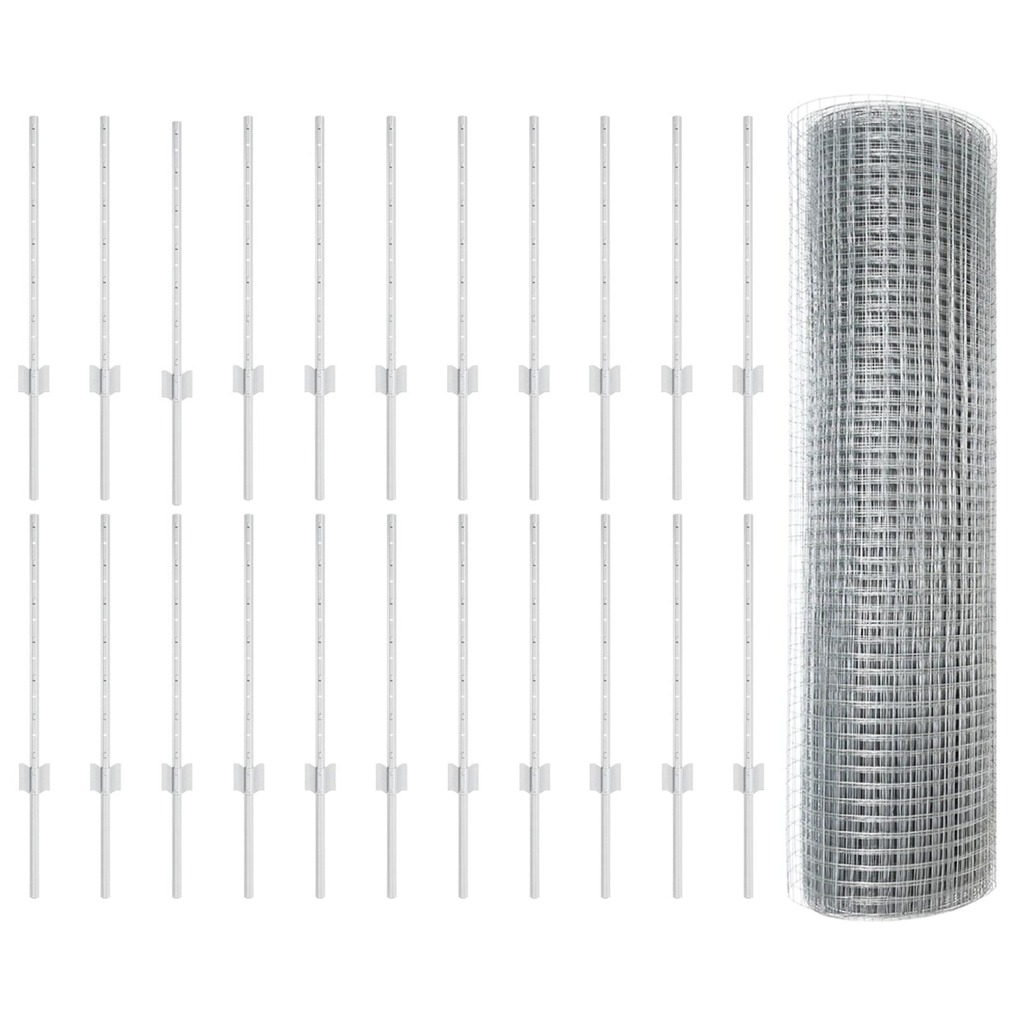 Gemetseld Draadhek Met 22 U-Palen Zilver 0.5X50 M Staal