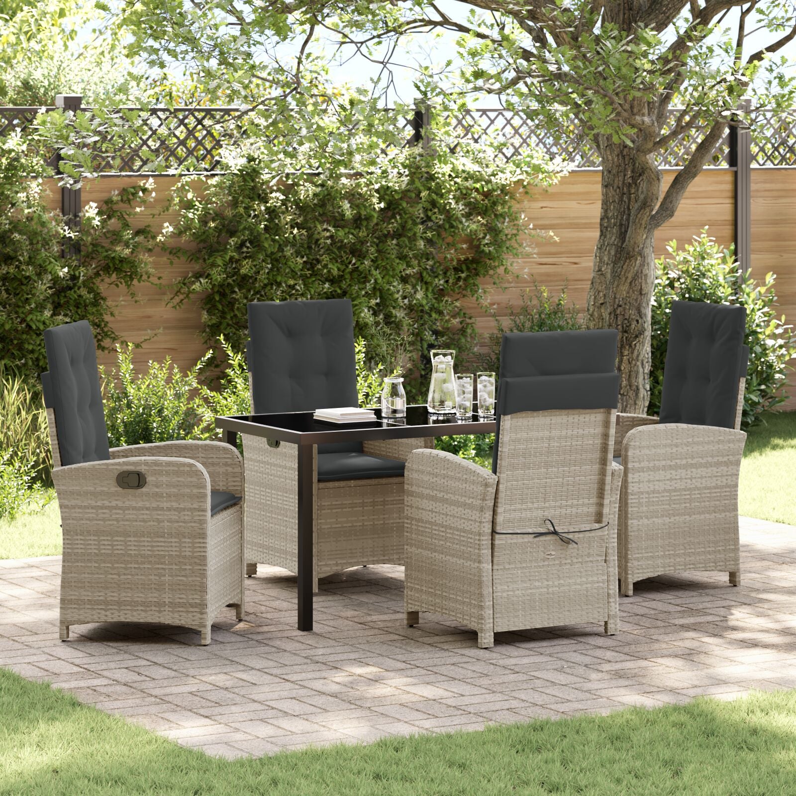 5-Delige Tuin Eetset Met Kussens In Lichtgrijs Poly Rattan