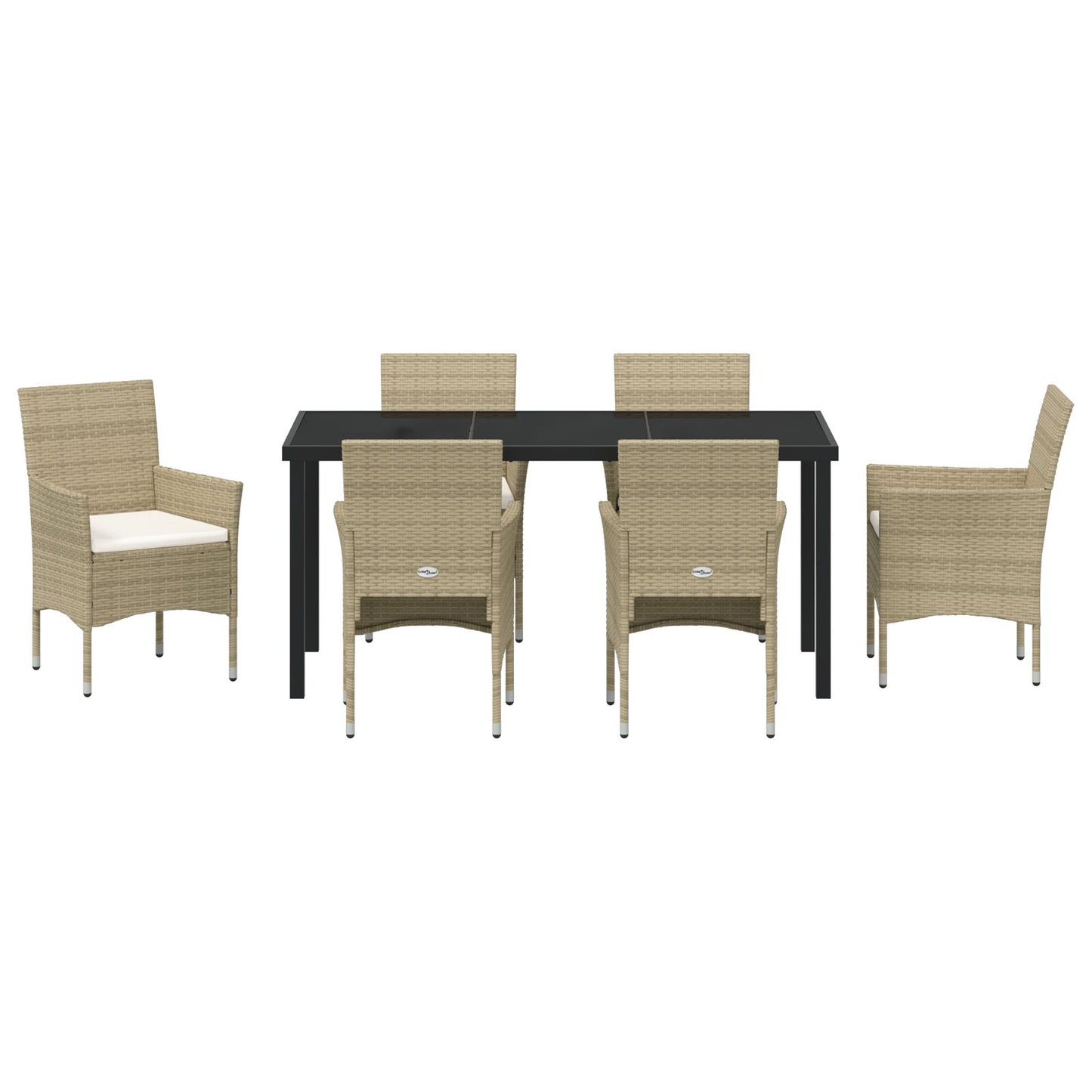 7-Delige Tuin Eettafelset Beige Poly Rattan.