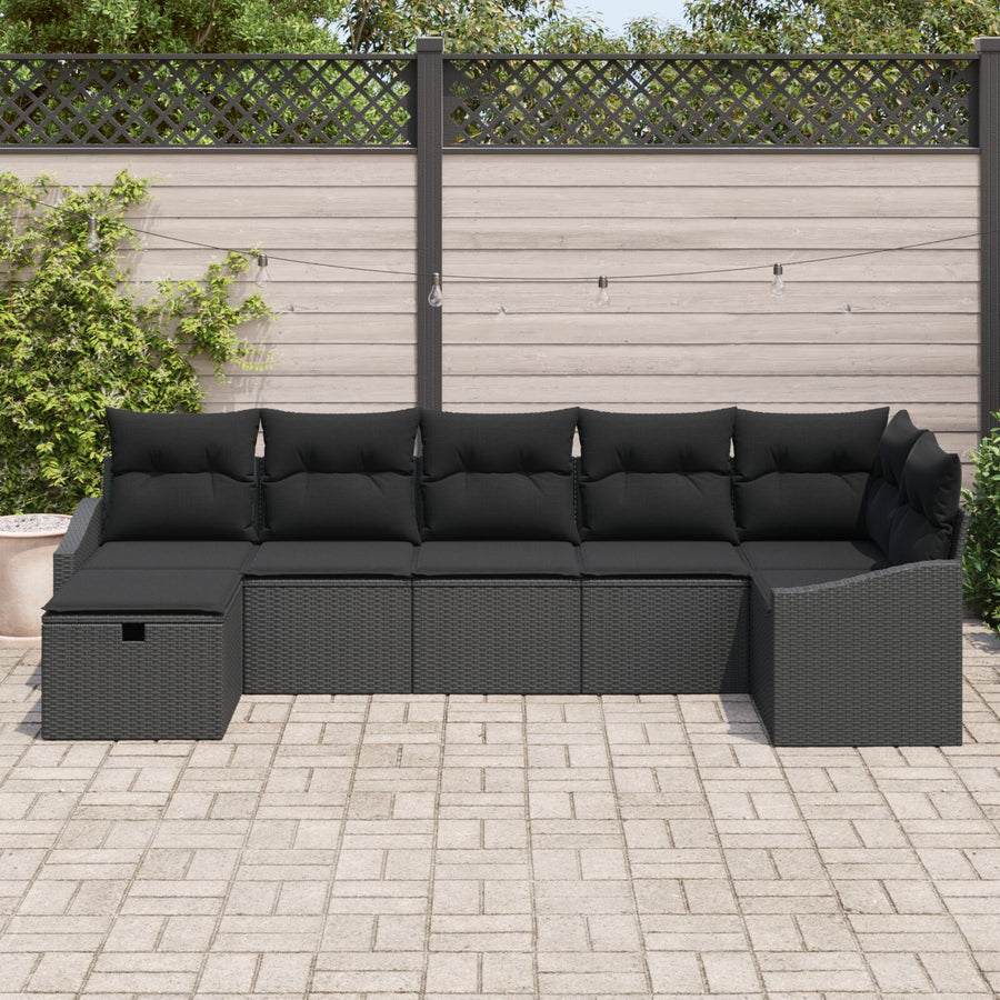 7 Stuk Tuin Sofa Set Met Kussens Zwart Poly Rattan