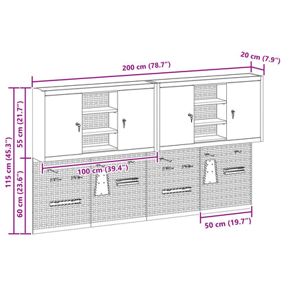 4-Delige Gereedschapskast En Pegboard Set Voor Aan De Muur In Rode Metalen Uitvoering
