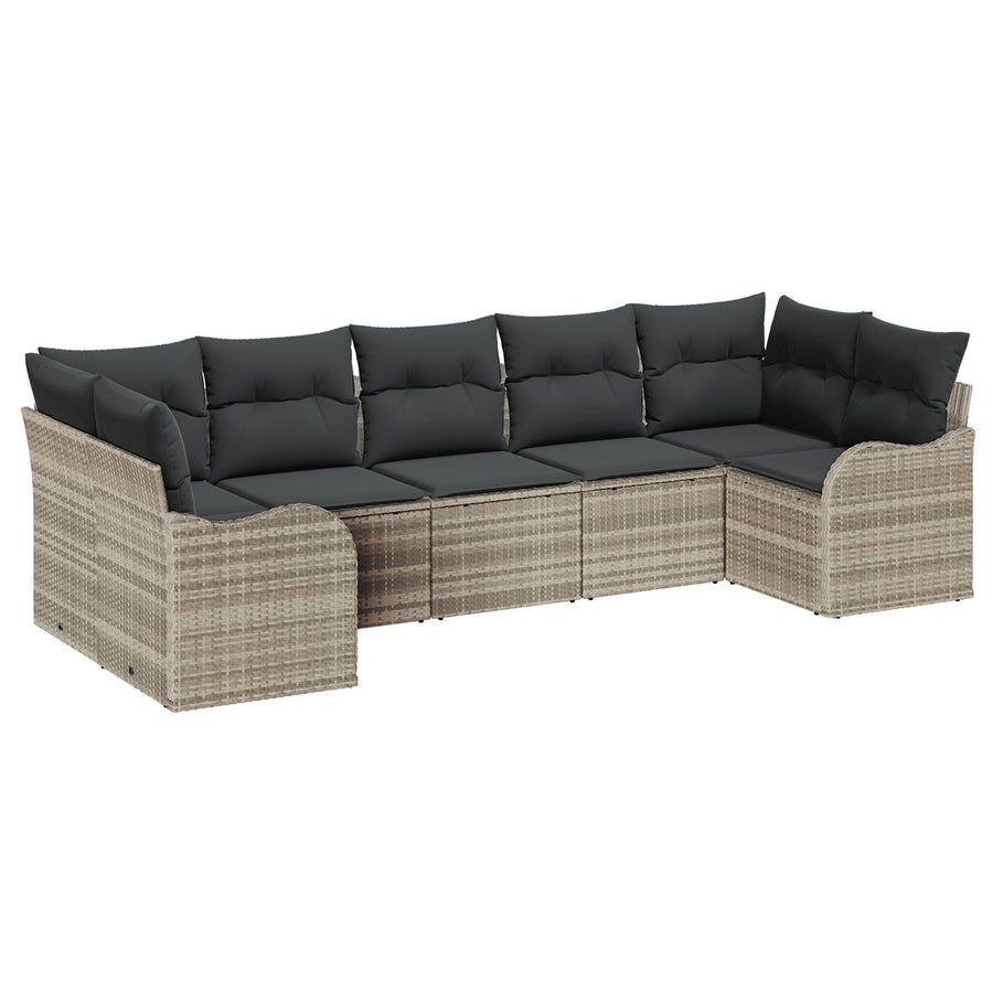7-delige Tuin Sofaset met Kussens Lichtgrijs Poly Rattan, vidaXL 2-zitter Tuin Sofa met Kussens Lichtgrijs Poly Rattan