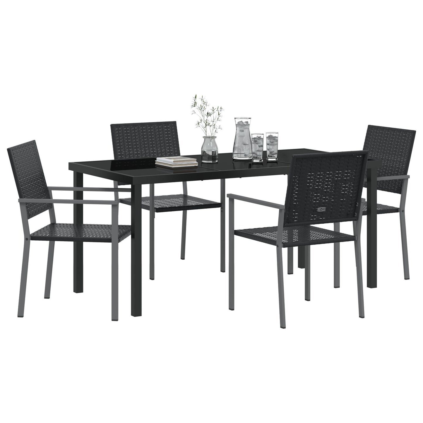 Set Van 3 Zwart Pe Rattan, Gepoedercoat Staal 54X62.5X89 Cm