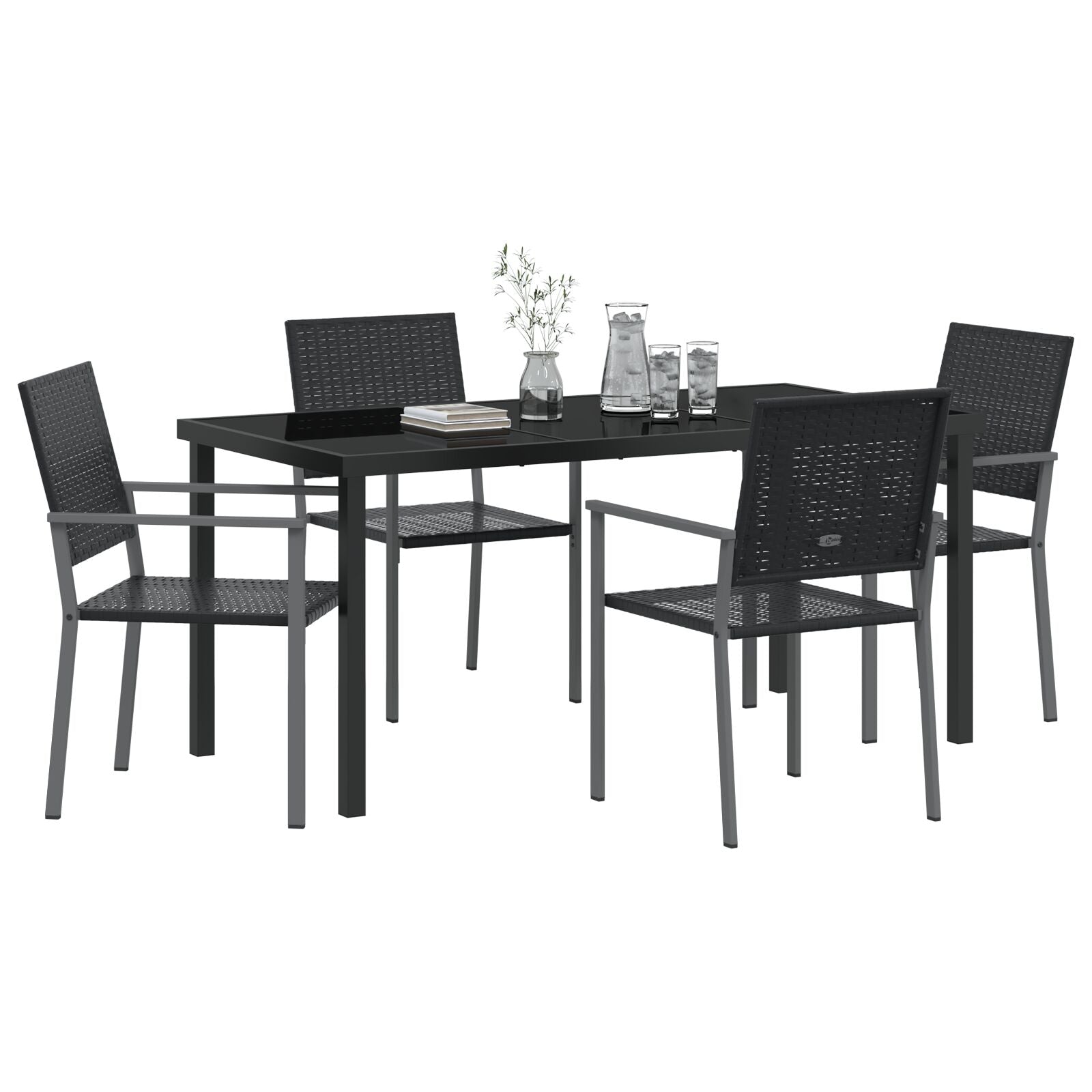 Set Van 3 Zwart Pe Rattan, Gepoedercoat Staal 54X62.5X89 Cm