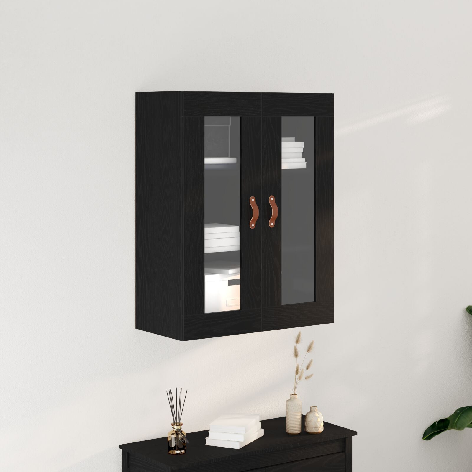 Wandkast Met Glazen Deuren Zwart Eiken 69,5X34X90 Cm