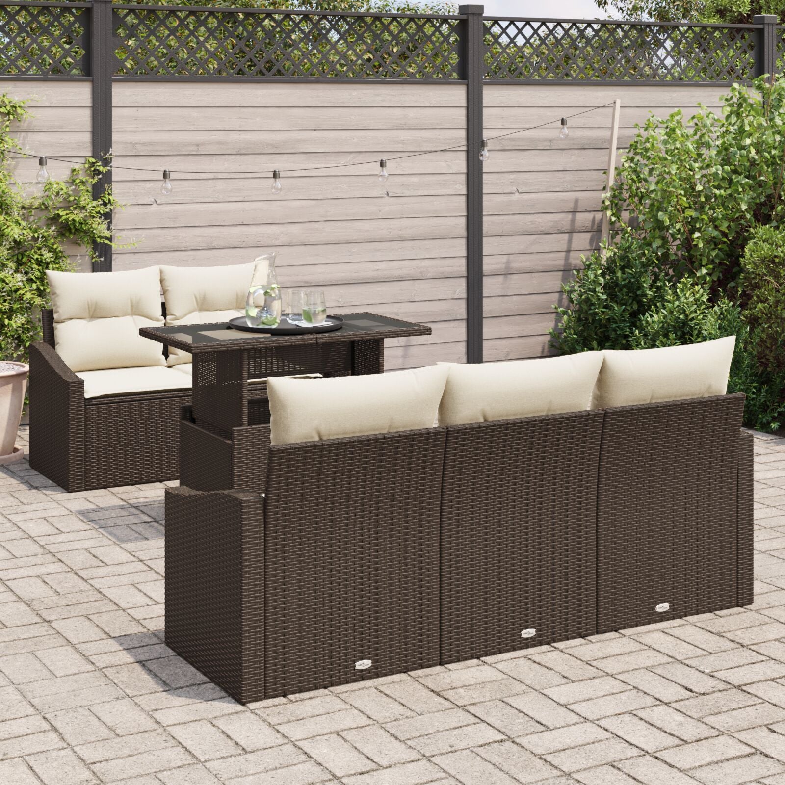6-Delige Tuin Sofa Set Met Kussens Bruin Poly Rattan