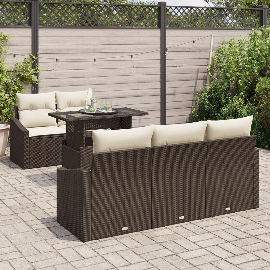 6-Delige Tuin Sofa Set Met Kussens Bruin Poly Rattan