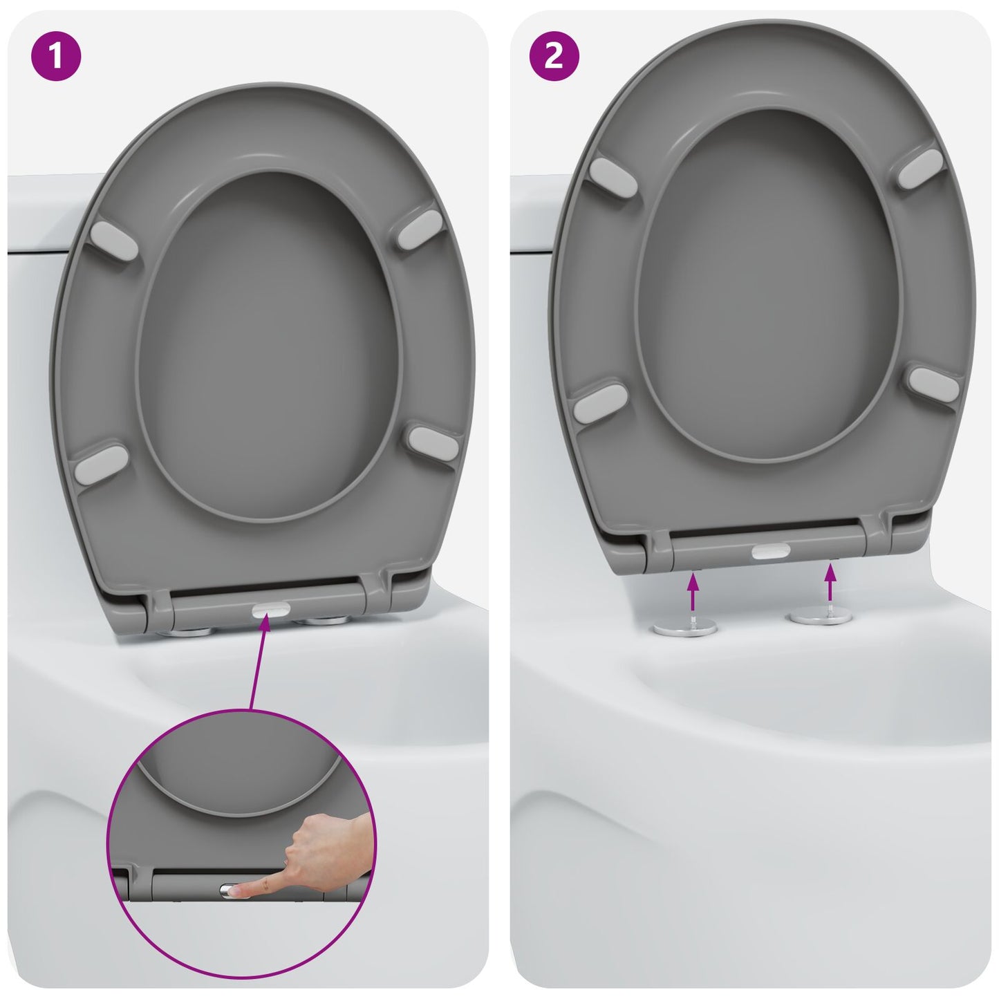 Snelle Ontgrendel Toiletzitting Met Zachte Sluiting Duroplast Grijs