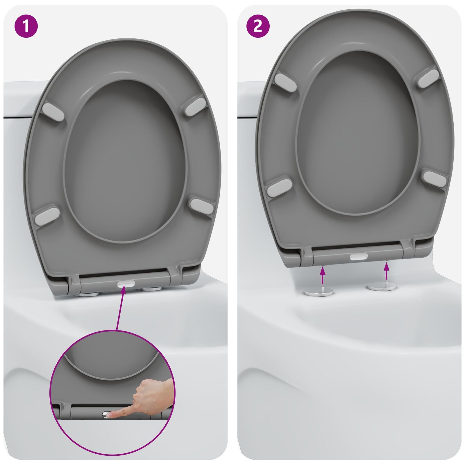 Snelle Ontgrendel Toiletzitting Met Zachte Sluiting Duroplast Grijs