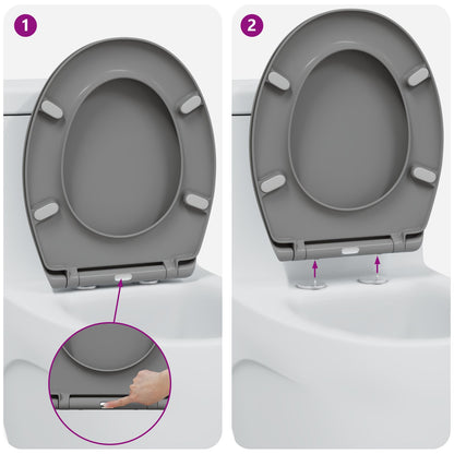 Snelle Ontgrendel Toiletzitting Met Zachte Sluiting Duroplast Grijs