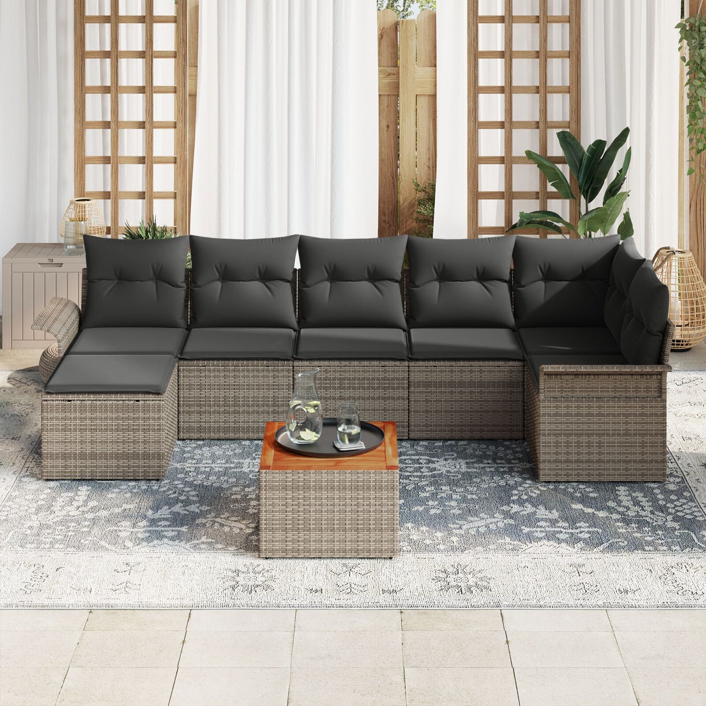 8-Delige Tuin Sofa Set Met Kussens Grijs Poly Rattan Acacia