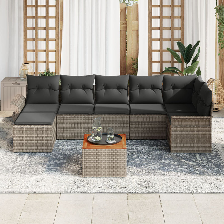 8-Delige Tuin Sofa Set Met Kussens Grijs Poly Rattan Acacia