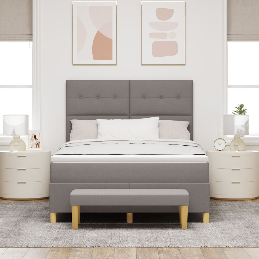 Boxspringbed Met Matras & Bank Stof Taupe 140 x 200 cm Knopge tuft