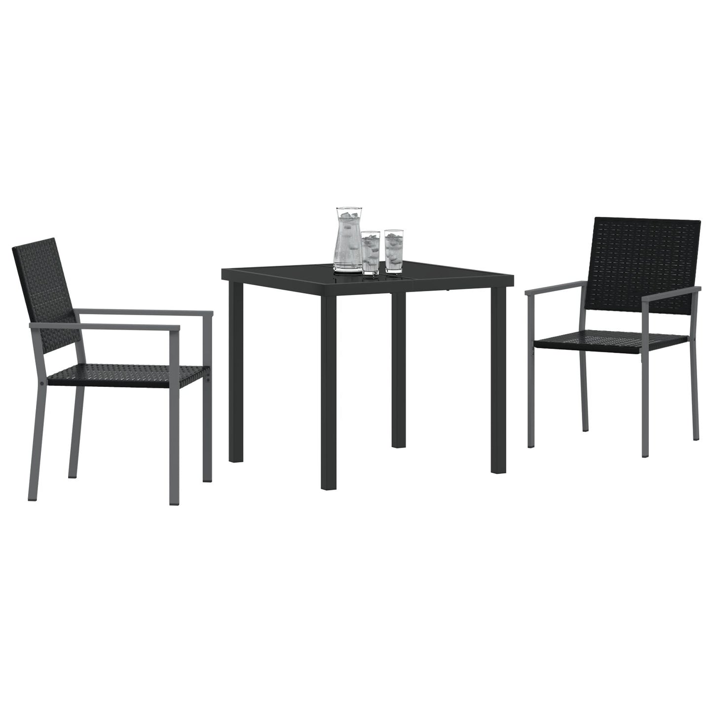 3-Delige Tuinset Zwart Poly Rattan