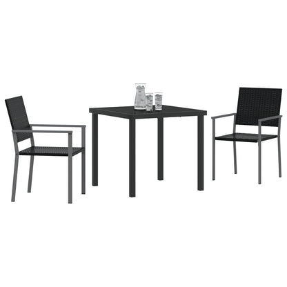 3-Delige Tuinset Zwart Poly Rattan