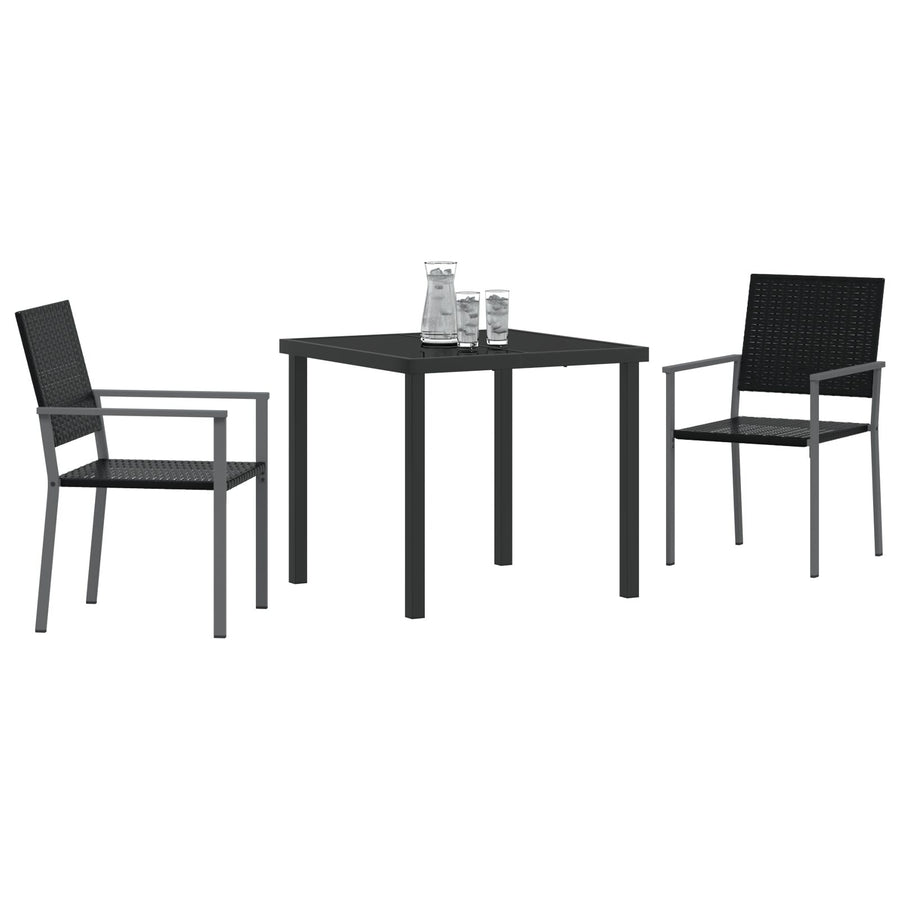 3-Delige Tuinset Zwart Poly Rattan