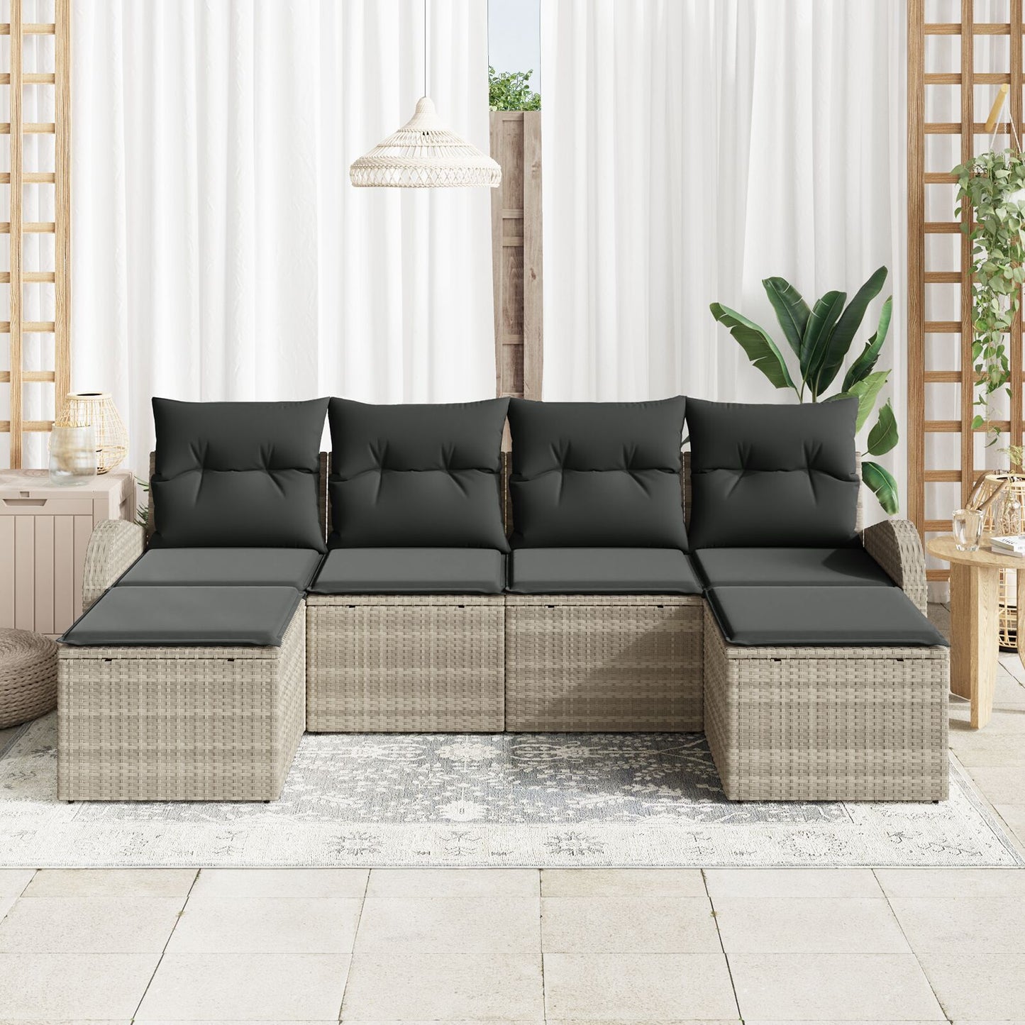 6 Delige Tuin Sofa Set Met Kussens Lichtgrijs Poly Rattan