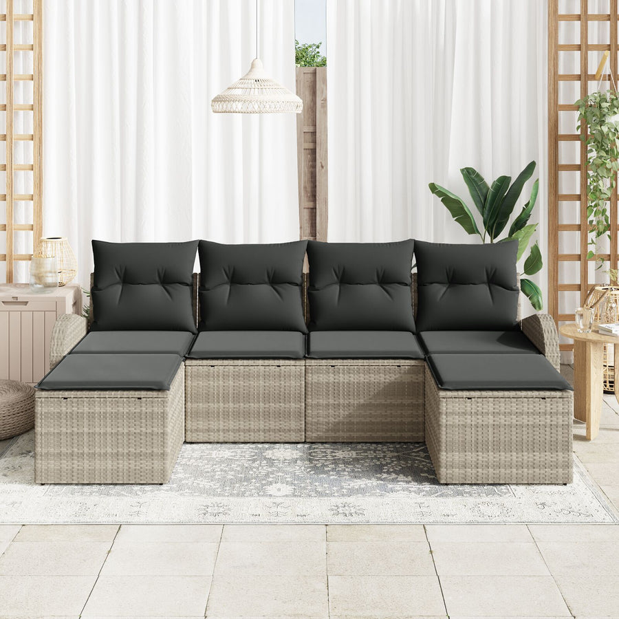 6 Delige Tuin Sofa Set Met Kussens Lichtgrijs Poly Rattan