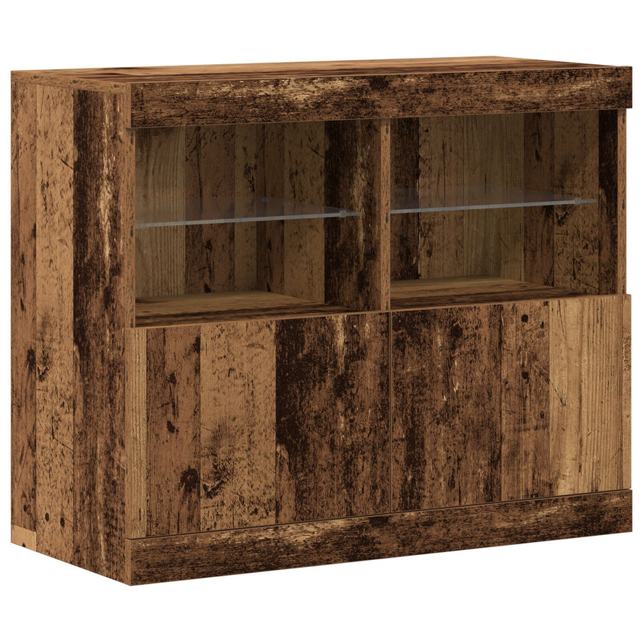 Buffetkast Met Led Verlichting 81X37X67 Cm Oud hout