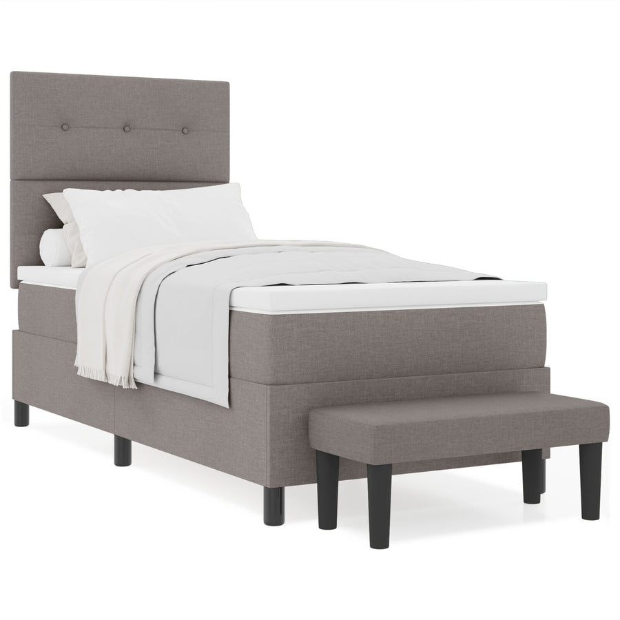 Boxspring Bed Met Matras & Bank Stof Taupe 100 x 200 cm Knoop tufted